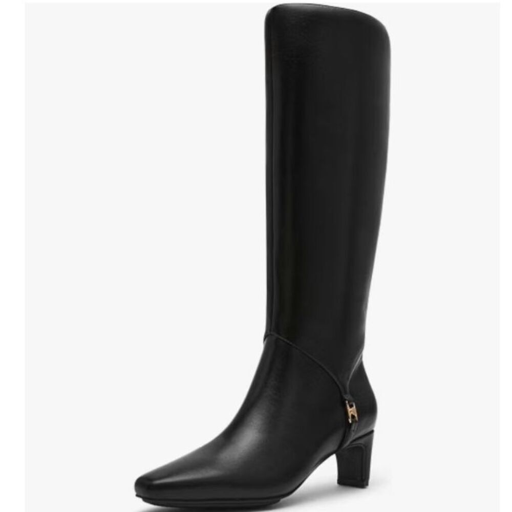 Anne Klein Black Pointed-Toe Knee High Boots Iverson Brown Wide Calf 8.5